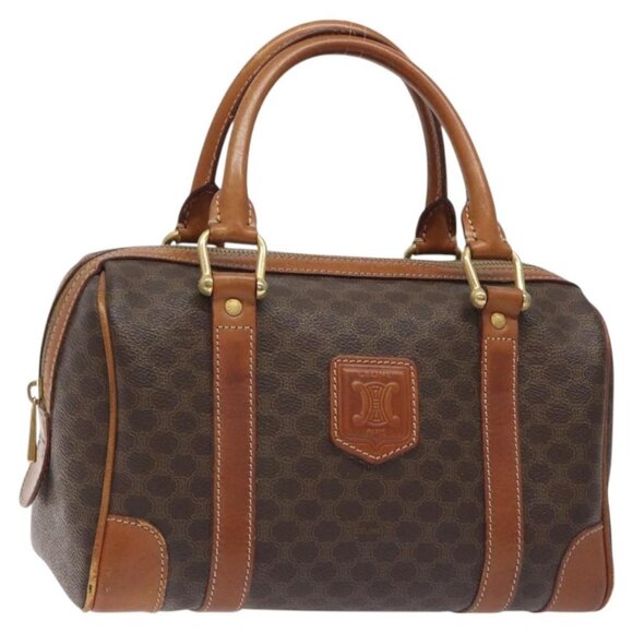 CELINE Macadam Canvas Hand Bag PVC Leather Brown Gold Auth 126782 - Picture 1 of 16